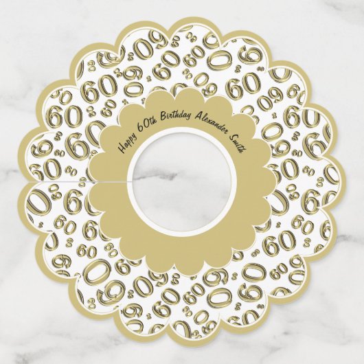 ハッピー60誕生日金ゴールドとホワイトナンバーテーマ ワイングラスタグ (正面)