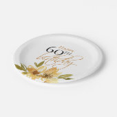 ハッピー60誕生日黄色い花 ペーパープレート (アングル)