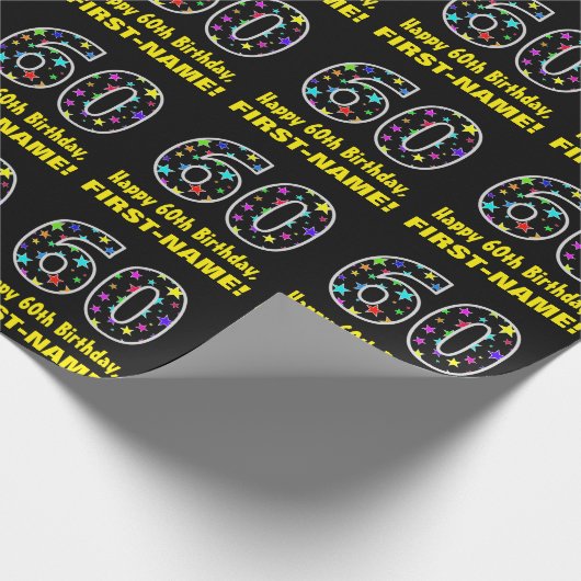ハッピー60誕生日、おもしろいスターカラフルズパターン60 ラッピングペーパー (角)