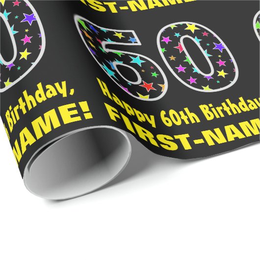 ハッピー60誕生日、おもしろいスターカラフルズパターン60 ラッピングペーパー (ロールコーナー)