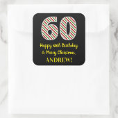 ハッピー60誕生日&メリークリスマス,名前をカスタムする スクエアシール (バッグ)