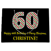 ハッピー60誕生日&メリークリスマス，名前をカスタムする ラージペーパーバッグ (正面)