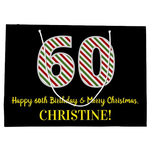 ハッピー60誕生日&メリークリスマス，名前をカスタムする ラージペーパーバッグ (裏面)