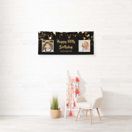 ハッピー60誕生日Then & Now写真スター 横断幕 (インサイチュ)