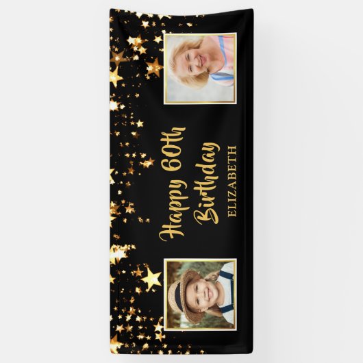 ハッピー60誕生日Then & Now写真スター 横断幕 (縦)