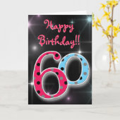 ハッピー60th誕生日おもしろいと明るい水玉模様カード カード (黄色い花)