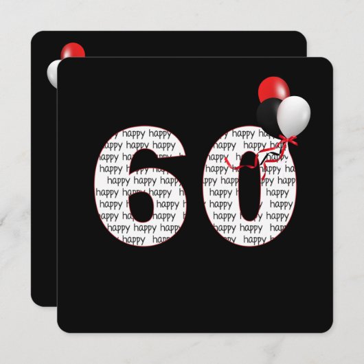 ハッピー60th誕生日オンブラック招待状 招待状 (正面/裏面)