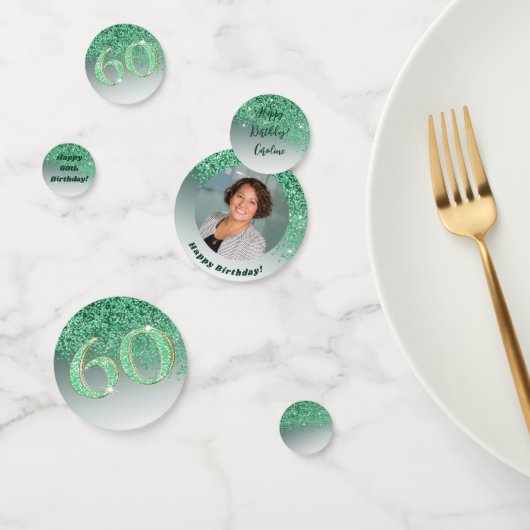 ハッピー60th誕生日シック落ちるグリーングリッター コンフェッティ (グループ)