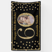 ハッピー60th誕生日バナーブラック&金ゴールド写真 横断幕 (縦)