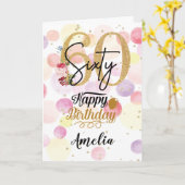 ハッピー60th誕生日パステルレインボー金ゴールドウィメンカード カード (黄色い花)