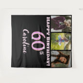 ハッピー60th誕生日パーティー、ピンクグリッター&3枚 タペストリー (正面(横))