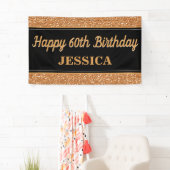 ハッピー60th誕生日金ゴールドグリッターブラック 横断幕 (インサイチュ)