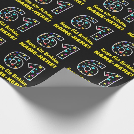 ハッピー61誕生日、おもしろいカラフルスターパターン61 ラッピングペーパー (角)