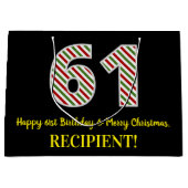 ハッピー61誕生日&メリークリスマス、名前をカスタムする ラージペーパーバッグ (正面)
