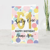 ハッピー61st誕生日パステルレインボー&金ゴールドガール カード (正面)
