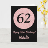 ハッピー62誕生日ブラックとバラピンク金ゴールド カード (黄色い花)