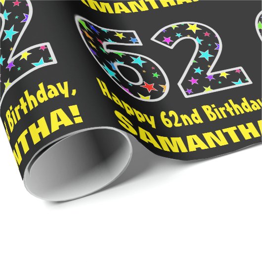 ハッピー62誕生日、おもしろいカラフルスターパターン62 ラッピングペーパー (ロールコーナー)