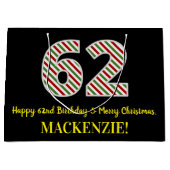 ハッピー62誕生日&メリークリスマス、名前をカスタムする ラージペーパーバッグ (正面)