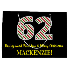 ハッピー62誕生日&メリークリスマス、名前をカスタムする ラージペーパーバッグ