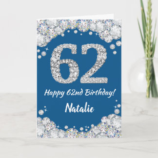 ハッピー62nd誕生日ブルーとシルバーグリッターカード カード