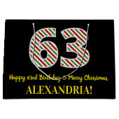ハッピー63rd誕生日&メリークリスマス、名前をカスタムする ラージペーパーバッグ (正面)