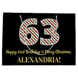 ハッピー63rd誕生日&メリークリスマス、名前をカスタムする ラージペーパーバッグ