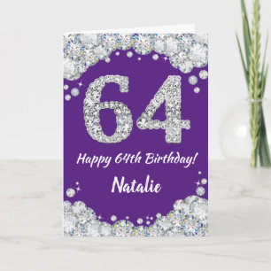 ハッピー64誕生日パープル&シルバーグリッターカード カード