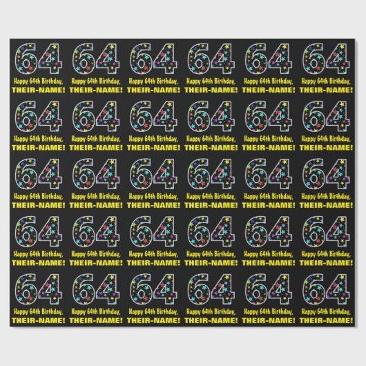 ハッピー64誕生日、おもしろいカラフルスターパターン64 ラッピングペーパー (フラット)