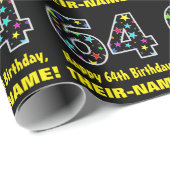 ハッピー64誕生日、おもしろいカラフルスターパターン64 ラッピングペーパー (ロールコーナー)