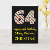 ハッピー64誕生日&メリークリスマス,名前をカスタムする カード (黄色い花)
