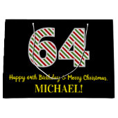 ハッピー64誕生日&メリークリスマス，名前をカスタムする ラージペーパーバッグ (正面)