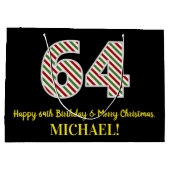ハッピー64誕生日&メリークリスマス，名前をカスタムする ラージペーパーバッグ (裏面)