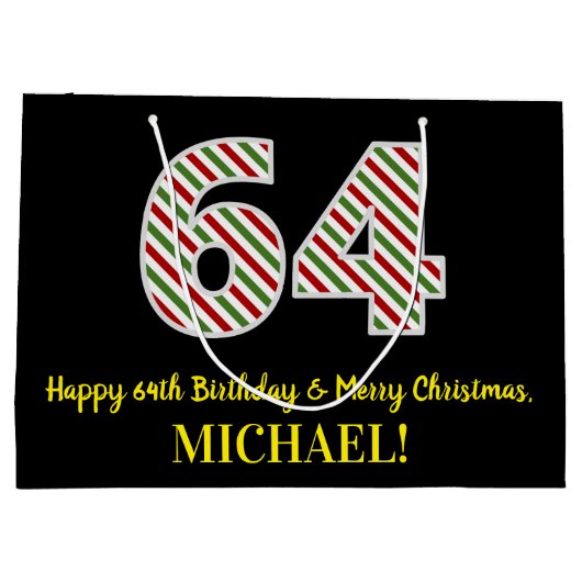 ハッピー64誕生日&メリークリスマス，名前をカスタムする ラージペーパーバッグ (裏面)