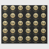 ハッピー64th誕生日ブラックアンド金ゴールドグリッター ラッピングペーパー (フラット)