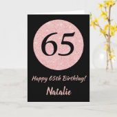 ハッピー65誕生日ブラックとバラピンク金ゴールド カード (黄色い花)