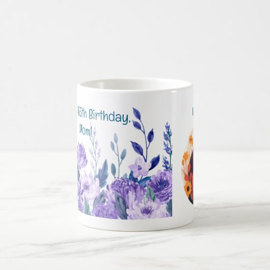 ハッピー65誕生日ママ!フローラ、母と子 コーヒーマグカップ (中央)