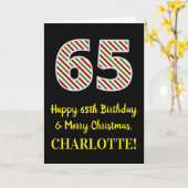 ハッピー65誕生日&メリークリスマス，名前をカスタムする カード (黄色い花)