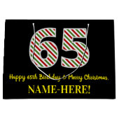 ハッピー65誕生日&メリークリスマス，名前をカスタムする ラージペーパーバッグ (正面)