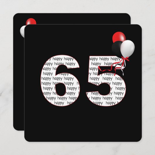 ハッピー65th誕生日オンブラック招待状 招待状 (正面/裏面)