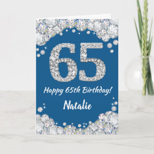 ハッピー65th誕生日ブルーアンドシルバーグリッターカード カード