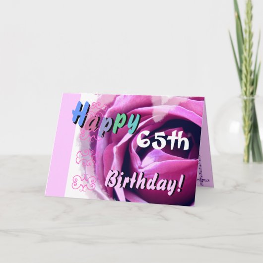 ハッピー65th誕生日（ピンク・ローズ&ブルーフラワー） カード (正面)