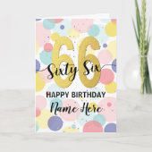 ハッピー66誕生日パステルレインボー金ゴールドウーマン カード (正面)