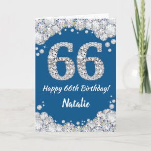 ハッピー66誕生日ブルー&シルバーグリッターカード カード