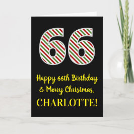 ハッピー66誕生日&メリークリスマス，名前をカスタムする カード