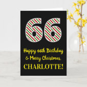 ハッピー66誕生日&メリークリスマス，名前をカスタムする カード (黄色い花)