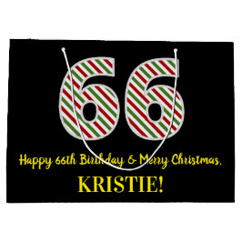 ハッピー66誕生日&メリークリスマス，名前をカスタムする ラージペーパーバッグ