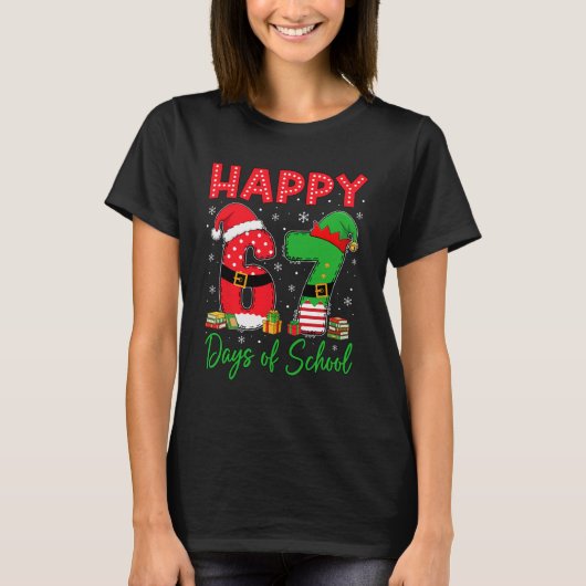 ハッピー67日学校 六 七 67 クリスマス サン Tシャツ (正面)