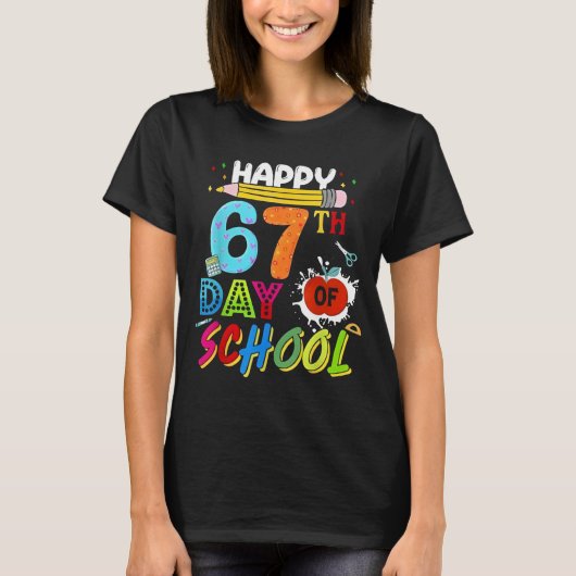 ハッピー67日目 学校 67日目 スマート シックス セブン Tシャツ (正面)