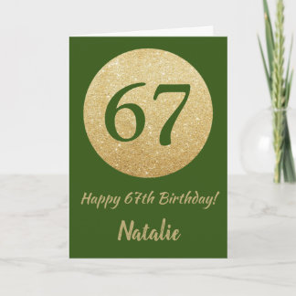 ハッピー67誕生日グリーンと金ゴールドグリッターカード カード
