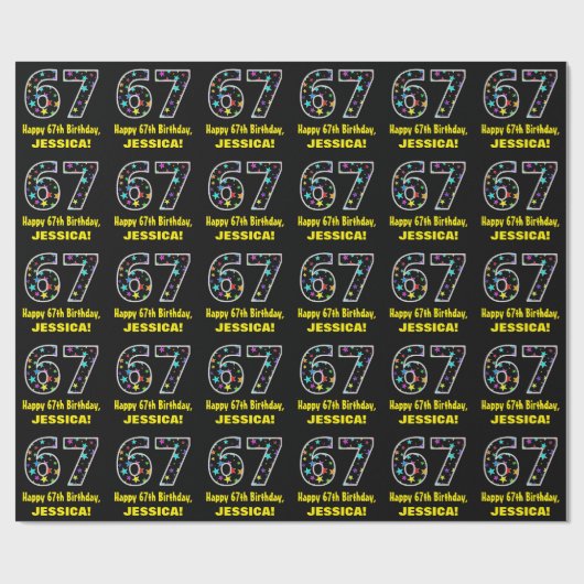 ハッピー67誕生日、おもしろいカラフルスターパターン67 ラッピングペーパー (フラット)